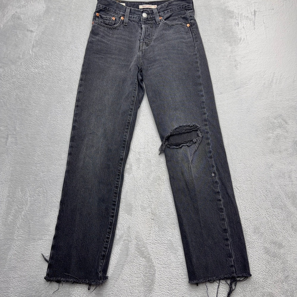 Levis Jeans Womens 25 Black Wedgie Straight Premium Distressed Raw Hem